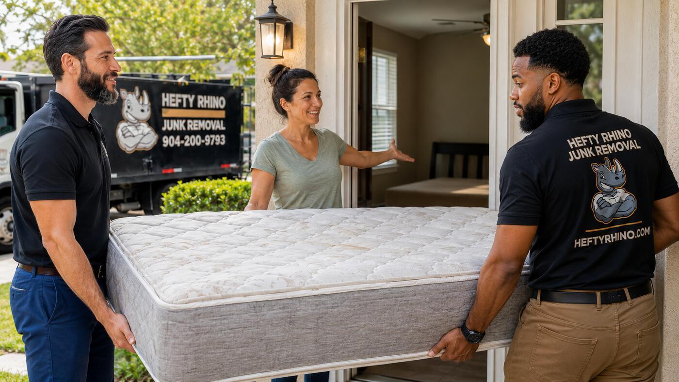 Hefty Rhino crew hauling away an old mattress in Jacksonville, FL